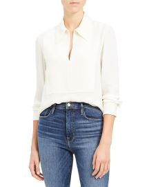 Theory Yoked Popover Silk Blouse at Neiman Marcus